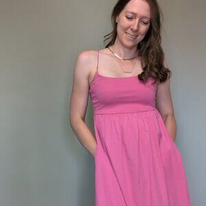 RD Style Sundress | Pink Midi Sleeveless Cotton Blend XS Pockets